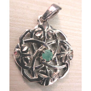 Vintage 925 Sterling Silver Genuine Emerald Celtic Knot Pendant Charm Irish